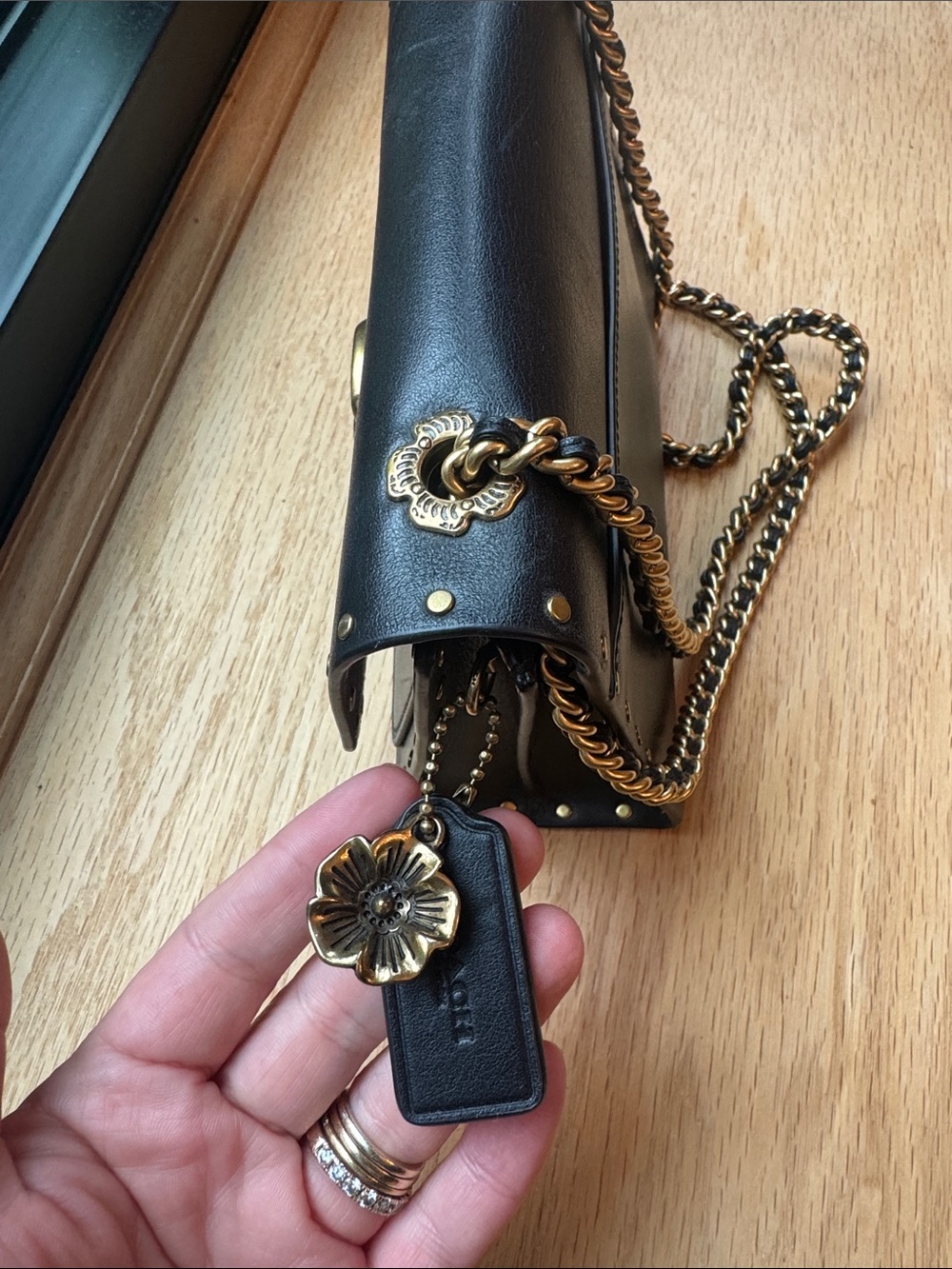 Coach Black Leather Chain-Handle Shoulder Bag with Gold Hardware - Picture 11 of 11